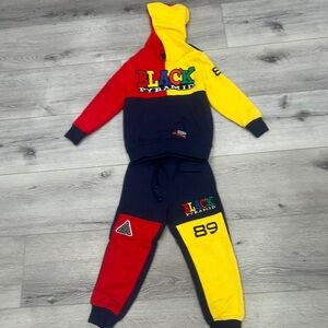 Black Pyramid Kids Colorblock Hoodie & Joggers - Red, Yellow, Blue